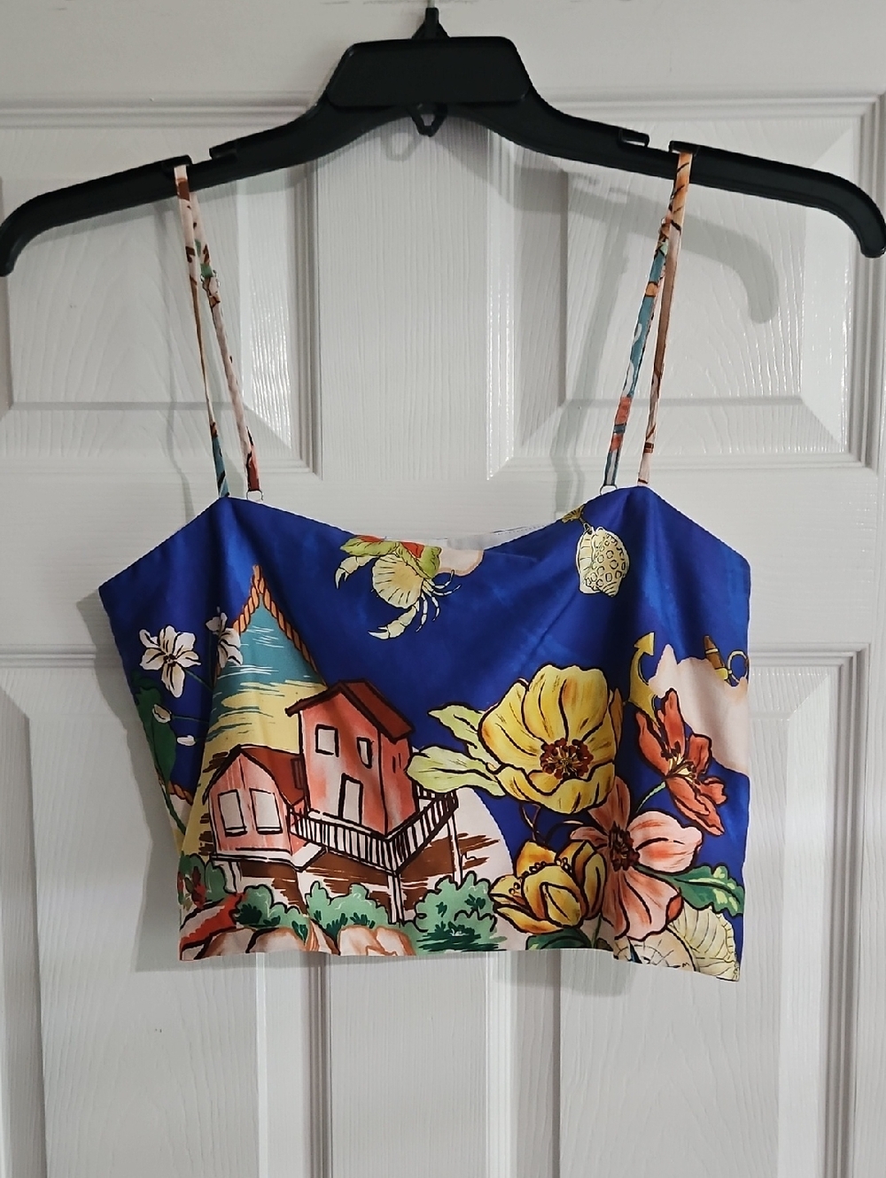 Antonio Melani Callista Square Neck Sleeveless Cropped Top: Ocean Print